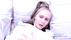 Cute 18yo girl loves to tease male pole with mouth in studio