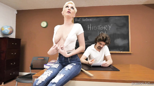 Kinky babe Skye Blue pleasuring horny dude in the classroom