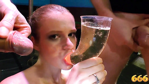 Skinny perverted MILF pissing fetish gangbang