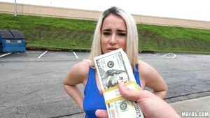 Booty Blond Hair Babe Rides Male Stick In Garage