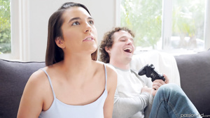 Awesome brunette Miki Cruz loses video game and fucks her step brother