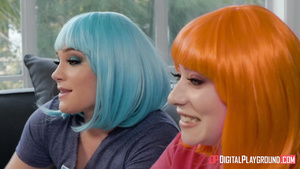 Lesbian in orange periwig Amilia Onyx enjoys pussy licking and fingering from girlfriend