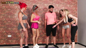 CFNM handjob penis big-breasted mature ladies play with his cock