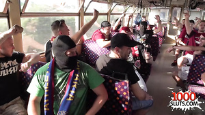 Exciting public porn: gangbang orgy on football fan bus