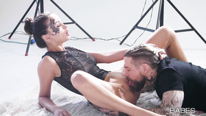 Impressive sex Alyssia Kent in black lace bodysuit enjoys cunnilingus and anal fuck