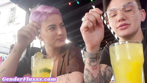 Colored hair lez GF licked by inked queer at home in be