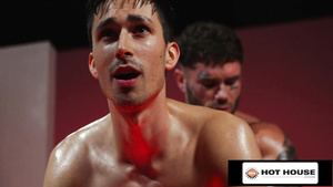 Red Arousing Tattooed Hunk Shoves His Massive Knob Into Jock