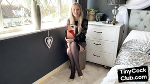 Tiny prick got laughs by mean brit bitch in stockings