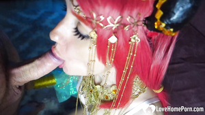 Redhead cosplayer devours prick before getting copulated