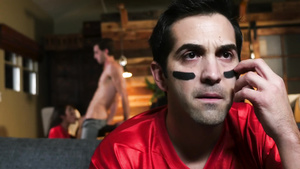 Busty brunette rubs clit when moving pussy up and down dick