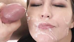 Raunchy nymph thrilling bukkake video