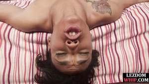 Tied up lez ebony gets pussytoyed