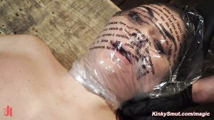 Gagged and blound slave endures pain