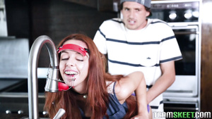 Stud gives his slim brunette babe sperm instead of water