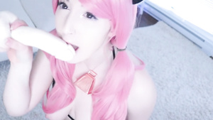 Submissive cosplay Japanese teen in solo video with toys