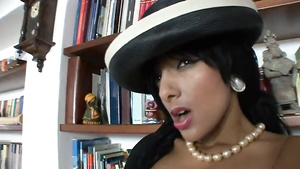 French chick stars in a furious threesome sex action on sofa