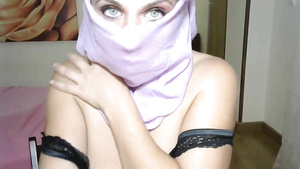 Muslim slut on webcam topless covering her face with scarf